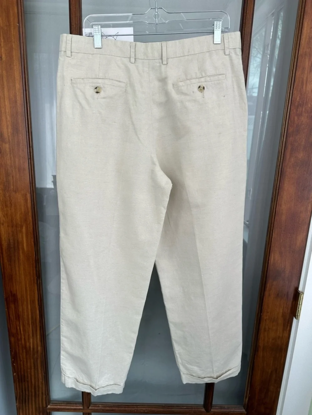 Charter Club Room Linen Blend Pants 36 X 29 Beige Pleated Cuffed Classic Fit